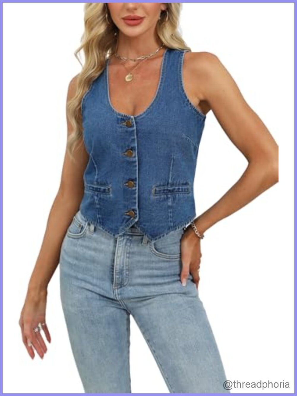 Cropped Denim Vest Sleeveless V Neck Button Down Women Casual Waistcoat